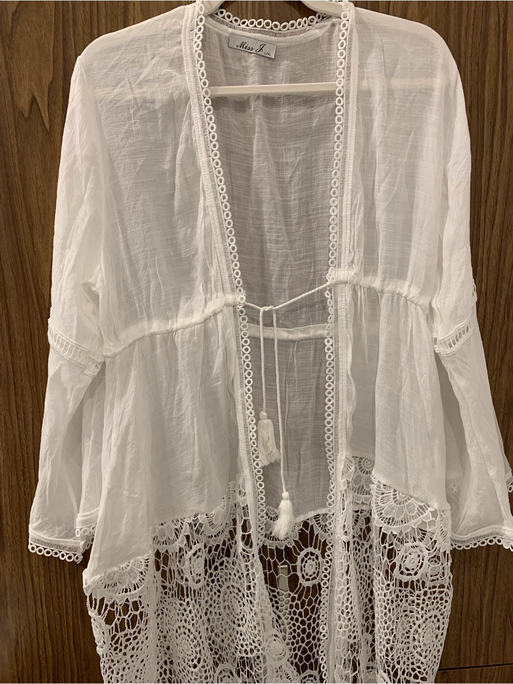 White Crochet Lace Trim Kimono Cover-Up